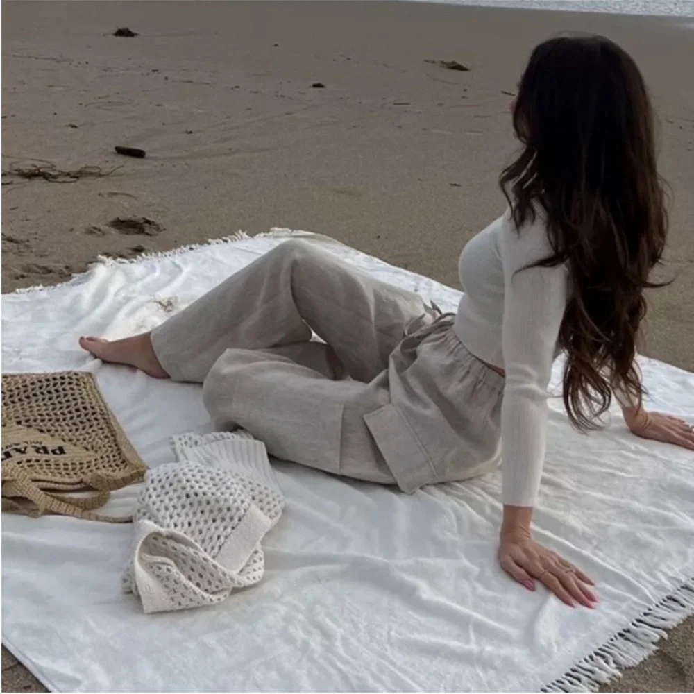 Reformation Ethan Linen Pant in Oatmeal